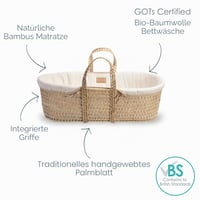 Clair de Lune Bio Mojžišov kôš z palmových listov s bambusovým matracom, 75x28 cm, prírodná krémová farba – bez detskej dečky (stav: pozri 2. obrázok) 6