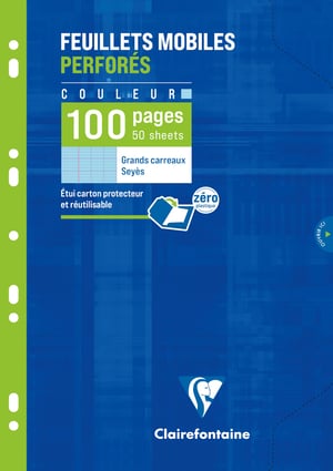 Clairefontaine 1741C Plavi perforirani listovi A4 21x29,7 cm 100 stranica kvadratići 90g višekratna mapa