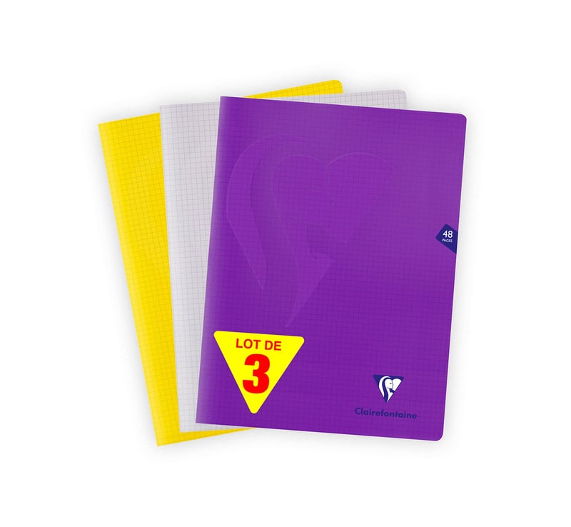 Caiet capsat Clairefontaine 293312AMZ, 3 bucăți, 24x32 cm, 48 pagini, dictando mic (pătrățele), culori asortate, cu copertă din polipropilenă