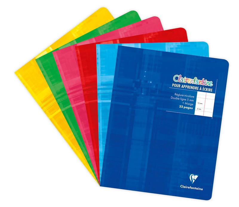 Clairefontaine 3997C Clairefontaine bilježnica s klamiranim uvezom – 17x22 cm – 32 stranice, crtovlje 5 mm – bijeli papir 90 g – laminirane korice, slučajna boja