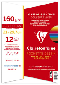 Výkresový papier Clairefontaine Etival Colour A4 160g – 12 listov mix pestrých farieb – Školský výkresový papier so zrnitým povrchom 2