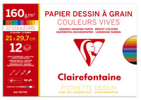 Výkresový papier Clairefontaine Etival Colour A4 160g – 12 listov mix pestrých farieb – Školský výkresový papier so zrnitým povrchom 1