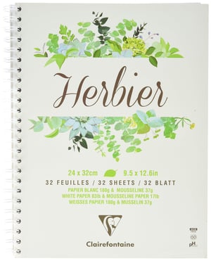 Clairefontaine Herbarium Paint'On spiralni blok – 24x32 cm, 180g, 32 lista, bijeli papir za crtanje za prešanje biljaka i cvijeća