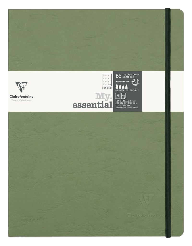 Zápisník Clairefontaine My.Essential Age Bag B5 (19x25 cm) – zelený, 96 číslovaných strán, bodkovaný, slonovinový papier 90 g, šitá väzba
