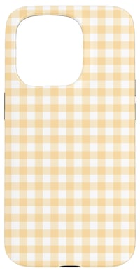 Puzdro s klasickým károvaným vzorom Gingham pre iPhone 15 Pro – svetložlté 1
