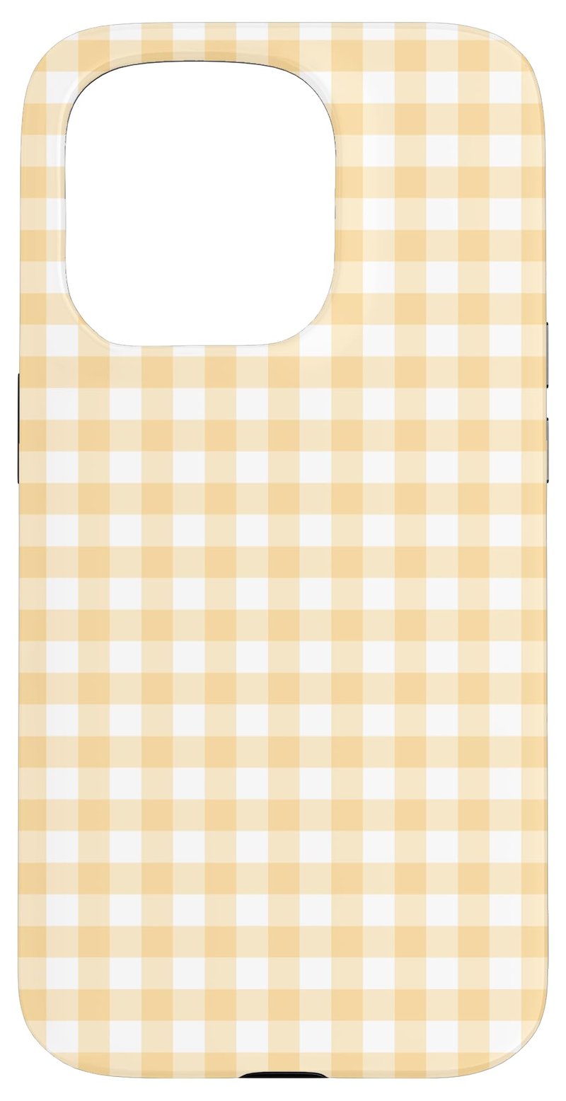 Puzdro s klasickým károvaným vzorom Gingham pre iPhone 15 Pro – svetložlté