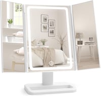 Classmark LED Sminktükör 1X/2X/3X Nagyítással - Fehér Kozmetikai Asztali Tükör Világítással - Állítható Fürdőszobai Sminkező Tükör USB Tölth 1