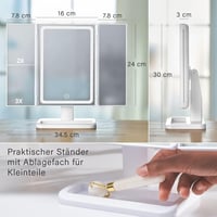 Classmark LED Sminktükör 1X/2X/3X Nagyítással - Fehér Kozmetikai Asztali Tükör Világítással - Állítható Fürdőszobai Sminkező Tükör USB Tölth 2