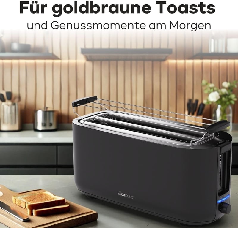 Clatronic 4 szeletes kenyérpirító hosszú nyílással, rozs funkcióval és melegítéssel