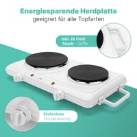 Clatronic DKP 3583 Dvojplatničkový varič na kempovanie a domáce použitie, 2 platne Ø 180 mm a 150 mm, 2 plynulé termostaty, žiaruvzdorný povrch 3