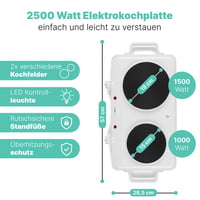 Clatronic DKP 3583 Dvojplatničkový varič na kempovanie a domáce použitie, 2 platne Ø 180 mm a 150 mm, 2 plynulé termostaty, žiaruvzdorný povrch 2