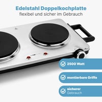 Dvojplatničkový elektrický varič Clatronic DKP 3668 E, 2500 W, nerezová oceľ, s rukoväťami Cool Touch, ochrana proti prehriatiu, 2 varné zóny 3