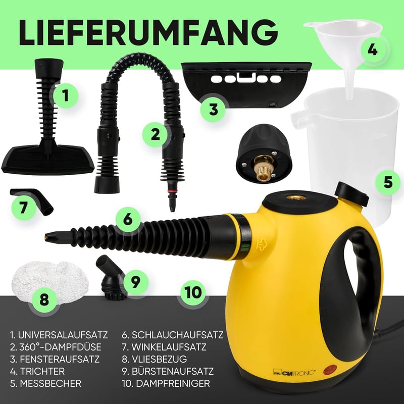 Clatronic gőztisztító kézi készülék 5m kábellel és 360° fúvókával