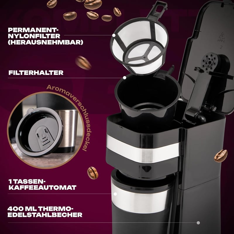 Clatronic KA 3733 egycsésze kávéfőző rozsdamentes bögre és aroma fedéllel