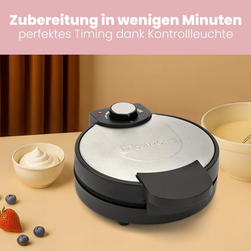 Clatronic WA 3492 Gofrisütő 1000W Rozsdamentes Acél 18cm Tapadásmentes Bevonat
