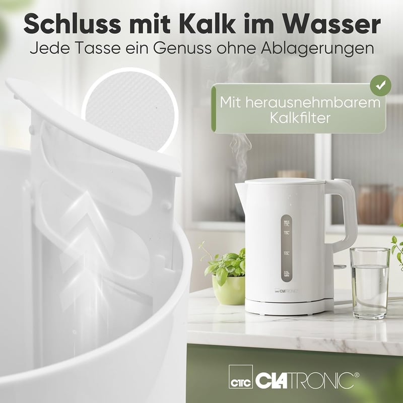 Clatronic WK 3835 1,7L Vízforraló 2200W Gyors Felmelegítés BPA Mentes Fehér