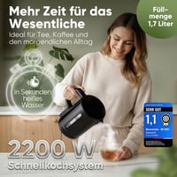 Clatronic WK 3835 1.7L Vízforraló 2200W Gyors Felmelegítés BPA Mentes Fekete 2