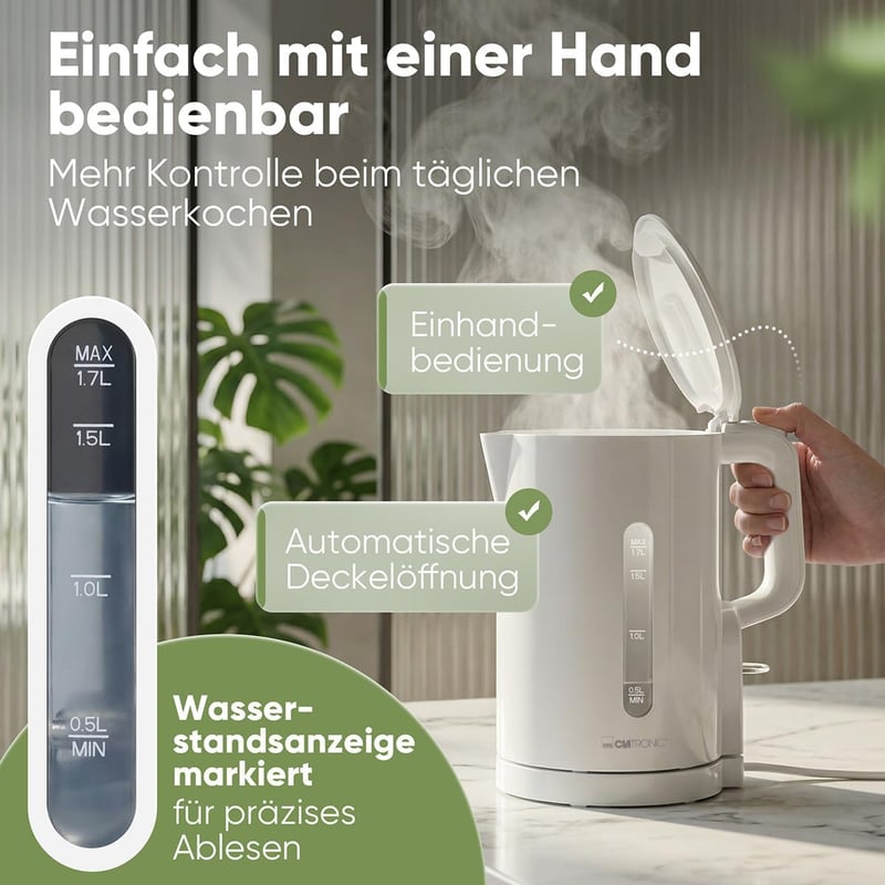 Clatronic WK 3835 1,7L Vízforraló 2200W Gyors Felmelegítés BPA Mentes Fehér
