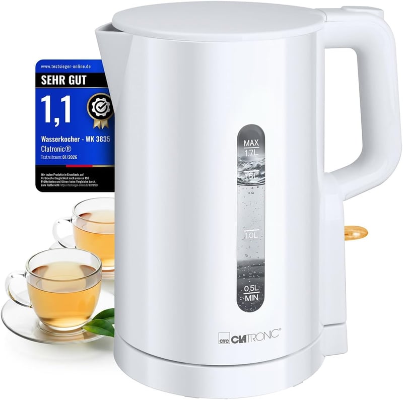 Clatronic WK 3835 1,7L Vízforraló 2200W Gyors Felmelegítés BPA Mentes Fehér