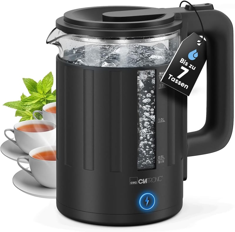 Clatronic WK 3837 üveg vízforraló 1,7 liter BPA mentes egykezes működés
