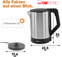 Clatronic WKS 3692 Elektromos Vízforraló 1,5L Rozsdamentes Acél Fekete 6