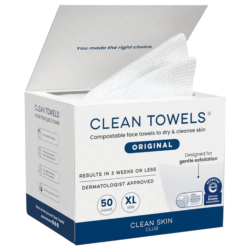Clean Skin Club XL arctörlő kendő 50db, 100% organikus pamut, dermatológiailag tesztelt arclemosó - Stable - 50 count