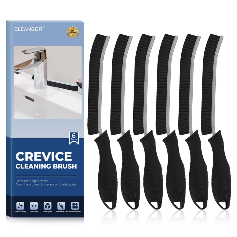 Perie de curățare rosturi Cleangor, set de 6 bucăți, cu peri duri, perie pentru colțuri, pentru baie și bucătărie