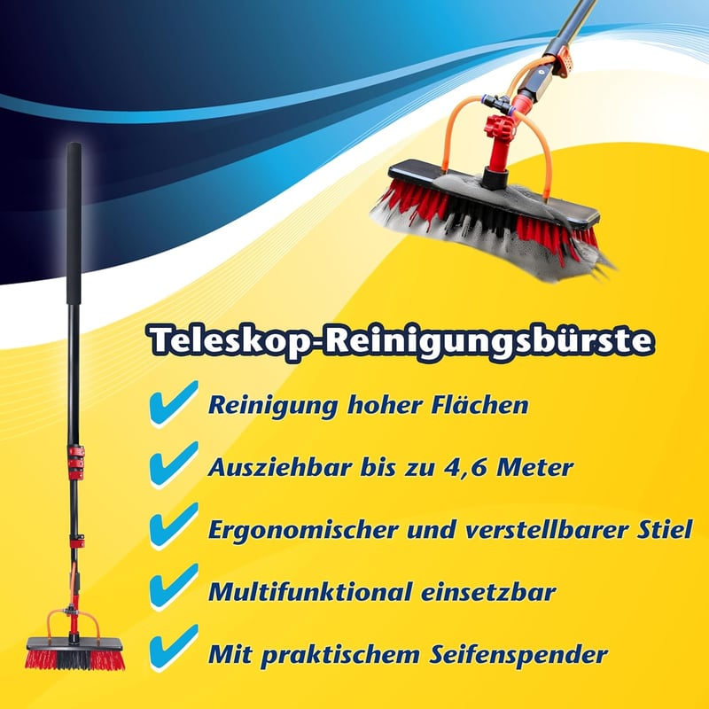 CleanRite Teleszkopos Ablaktisztító Kefe 4,6m Vízadagolóval és Nyújtható Rúddal