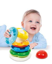 Turn cu inele de stivuit Clementoni Baby, jucărie pentru dezvoltarea abilităților cu 5 inele, pentru bebeluși de 6-36 luni, fabricat în Italia 2