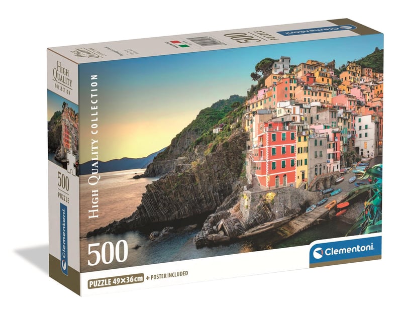 Clementoni Puzzle HQ Collection Pobrežie Riomaggiore, 500 dielikov pre dospelých – Compact Box, od 14 do 99 rokov, vyrobené v Taliansku, 35576