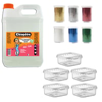 Set Adeziv Transparent Cléopâtre 2 kg + 6 Borcănele cu Sclipici + 5 Cutii de Depozitare, Fără Solvenți, Lavabil cu Apă, de la 6 ani 1