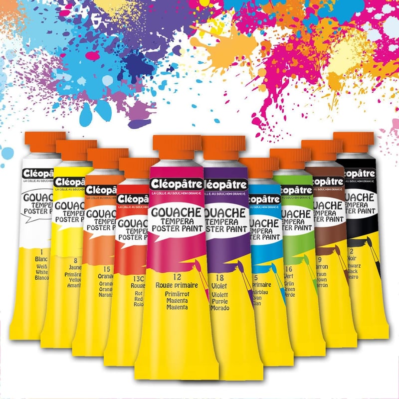 Sada prémiových kvašových farieb Cléopâtre BL10PGN10 Nefertari – 10 x 10 ml túb, rôzne farby