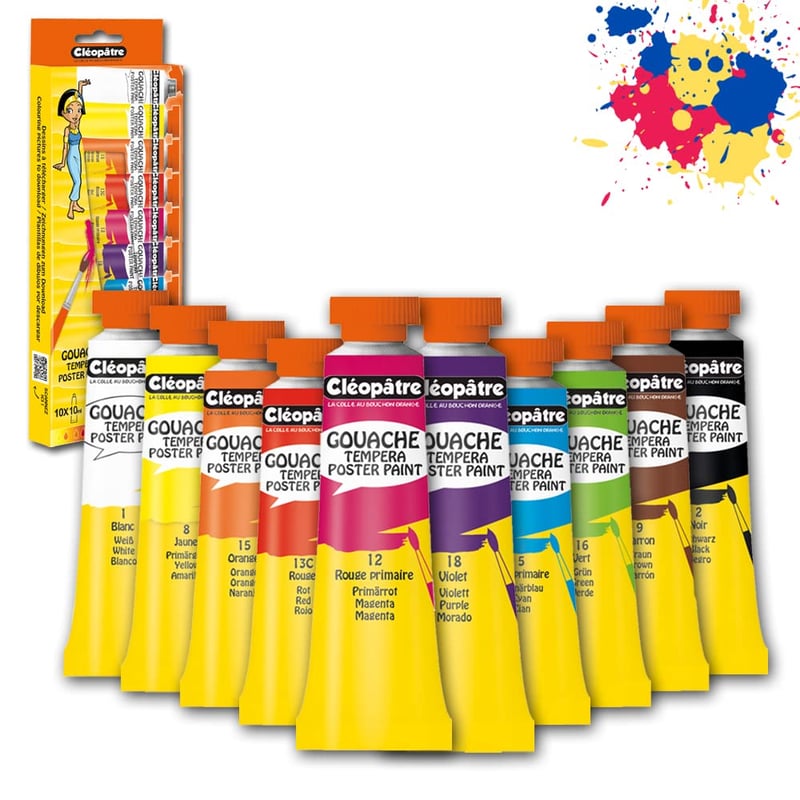 Sada prémiových kvašových farieb Cléopâtre BL10PGN10 Nefertari – 10 x 10 ml túb, rôzne farby
