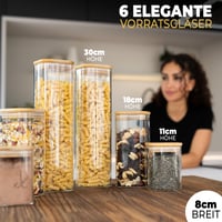 Borcan Pătrat cu Capac CLIDOR – Set de 6 bucăți – Capacitate 5,6 L – Închidere Etanșă, Sticlă Îngroșată – Recipient pentru Depozitarea Alimentelor în Bucătărie 3