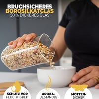 Borcan Pătrat cu Capac CLIDOR – Set de 6 bucăți – Capacitate 5,6 L – Închidere Etanșă, Sticlă Îngroșată – Recipient pentru Depozitarea Alimentelor în Bucătărie 2