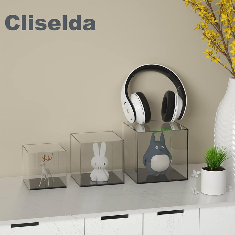 Cliselda Akril Vitrin 10x10x10 cm Fekete Alappal Modellek Figurák Tárolásához