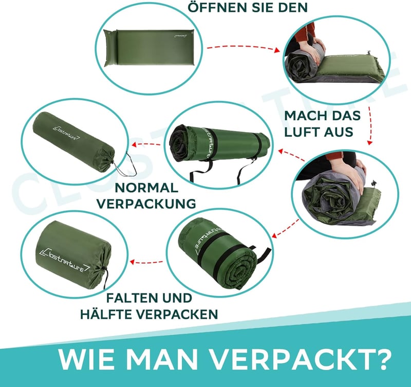 Clostnature Önfelfújó Kempingmatrac 3,8 cm - Könnyű Túramatrac Memóriahabbal, Vízálló, Kompakt Hálózsák Alátét Túrázáshoz, Kempingezéshez, H