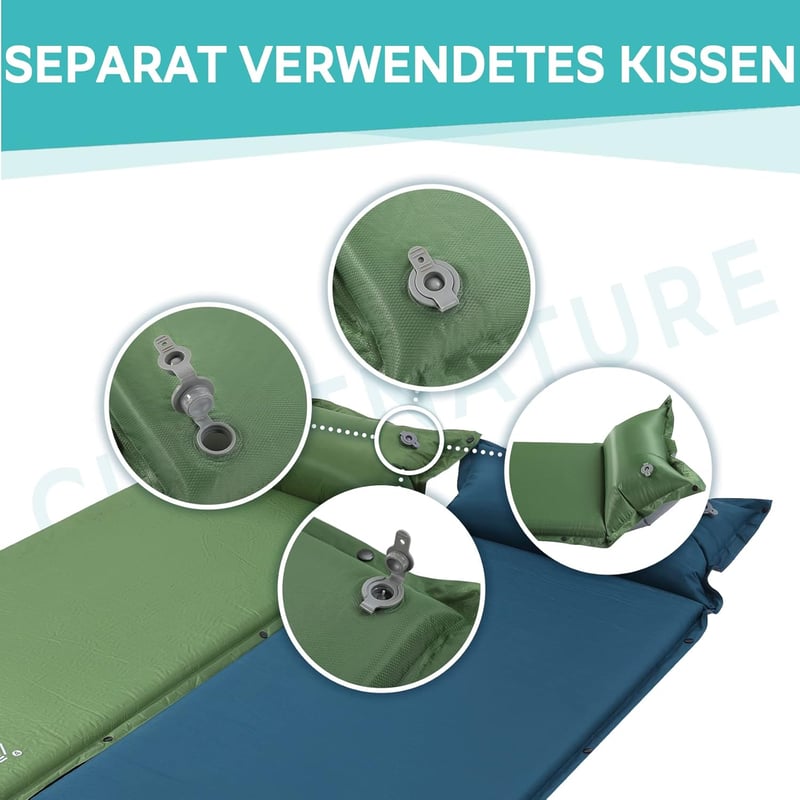 Clostnature Önfelfújó Kempingmatrac 3,8 cm - Könnyű Túramatrac Memóriahabbal, Vízálló, Kompakt Hálózsák Alátét Túrázáshoz, Kempingezéshez, H