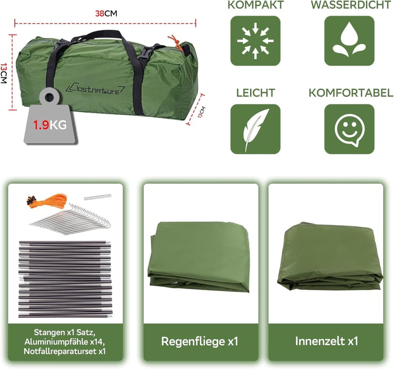 Clostnature Vízálló Kempingszátra 1-4 Személyes Könnyű Hordozható Sátor