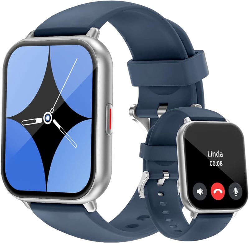 Cloudpoem Smartwatch 1.85" HD kijelző Bluetooth hívás fitness tracker 110+ sportmód szívritmus monitor iOS Android - Silver Blue