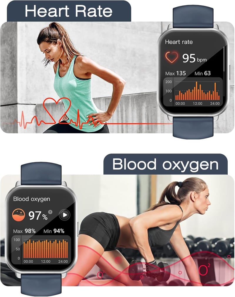 Cloudpoem Smartwatch 1.85" HD kijelző Bluetooth hívás fitness tracker 110+ sportmód szívritmus monitor iOS Android - Silver Blue