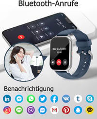 Cloudpoem Smartwatch 1.85" HD kijelző Bluetooth hívás fitness tracker 110+ sportmód szívritmus monitor iOS Android - Silver Blue 2
