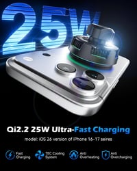 CloudValley Qi2.2 25 W mágneses autós és asztali töltőállomás MagSafe kompatibilis N55 erős mágnessel vákuum tapadókorong iPhone 12-17 Pro M 2