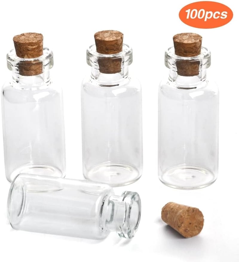 CLTPY 100 db 5 ml-es üvegcső parafa dugóval, esküvő, keresztelő, ajándék