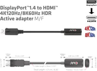 Club 3D DisplayPort 1.4 HDMI aktív adapter 4K 120 Hz 8K 60 Hz HDR M/B monitorhoz videóátalakító 4