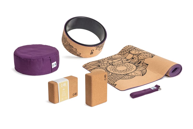 CLUB4BRANDS C4B Veliki set za jogu od 6 dijelova – prostirka, 2 bloka, remen, kotač, jastuk
