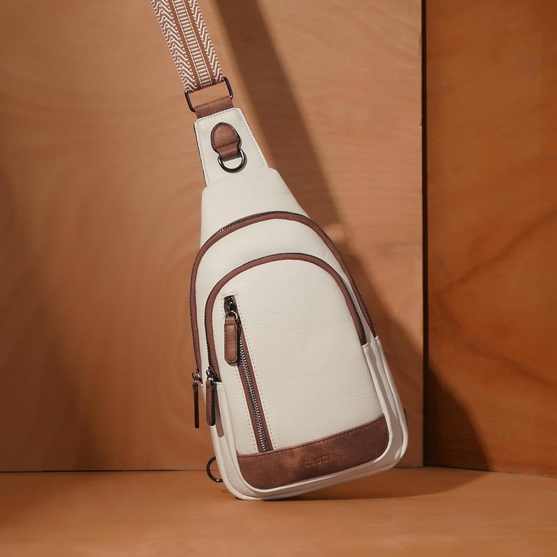 CLUCI Crossbody Táska Férfiaknak és Nőknek, PU Bőr Mellkastáska Utazáshoz, Bézs-Barna