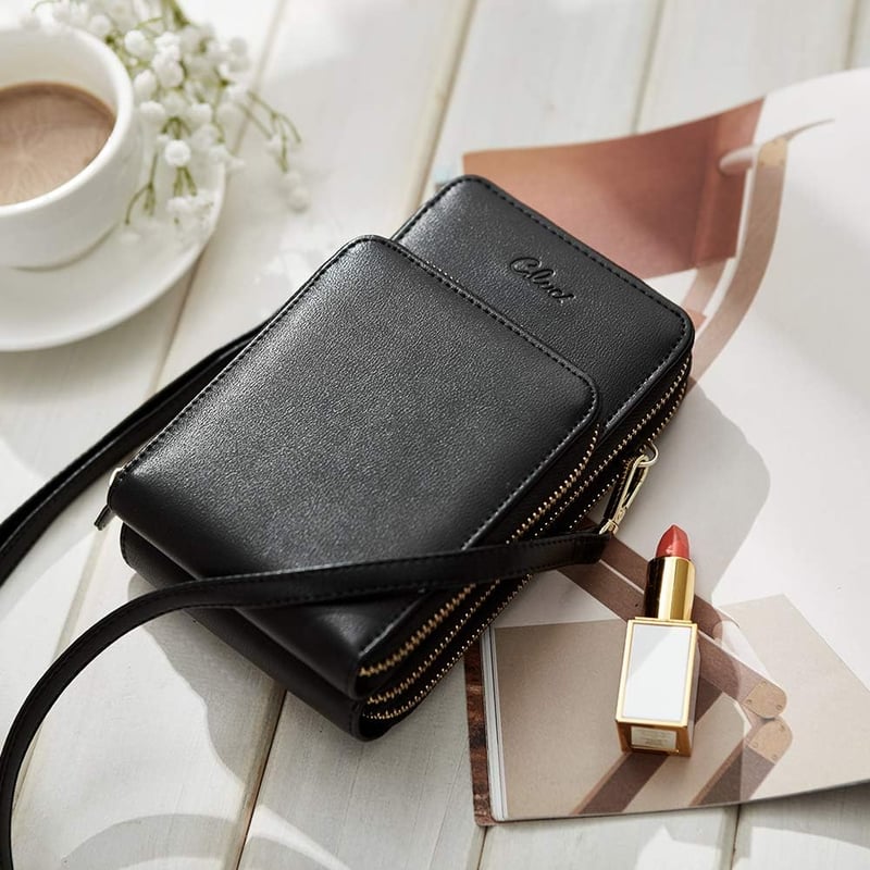 CLUCI Női Telefontok Válltáska Fekete - Kis Crossbody Táska Kártyatartóval, Bőr Mobiltelefon Tok Pénztárcával