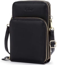 CLUCI Női Telefontok Válltáska Fekete - Kis Crossbody Táska Kártyatartóval, Bőr Mobiltelefon Tok Pénztárcával 1