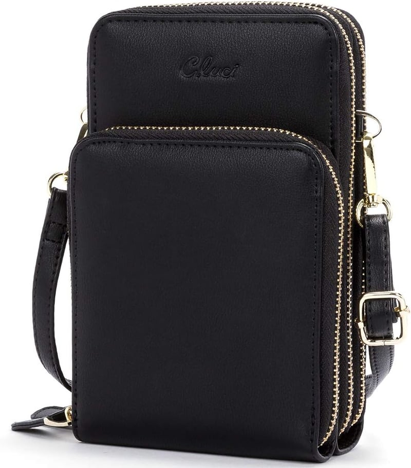 CLUCI Női Telefontok Válltáska Fekete - Kis Crossbody Táska Kártyatartóval, Bőr Mobiltelefon Tok Pénztárcával